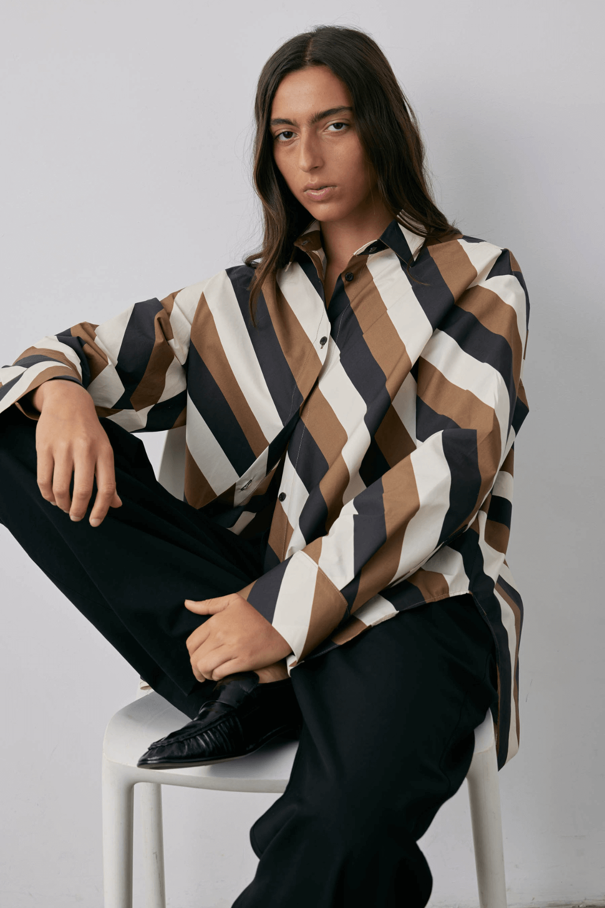 THERESE SHIRT PARCHMENT + TOBACCO STRIPE