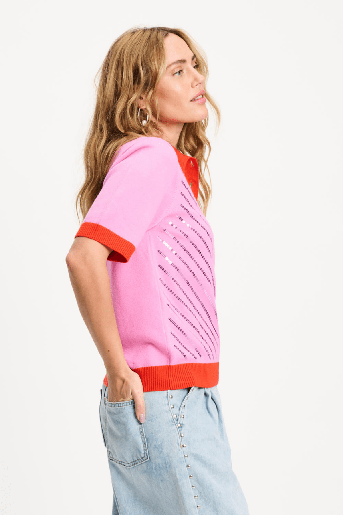 TOP POLO SEQUINS CHEERING PINK