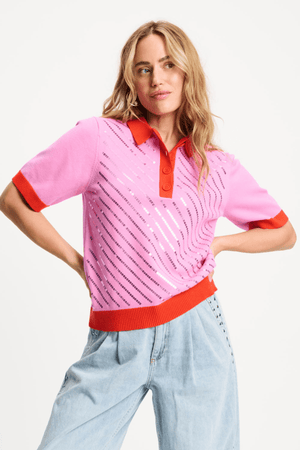 TOP POLO SEQUINS CHEERING PINK
