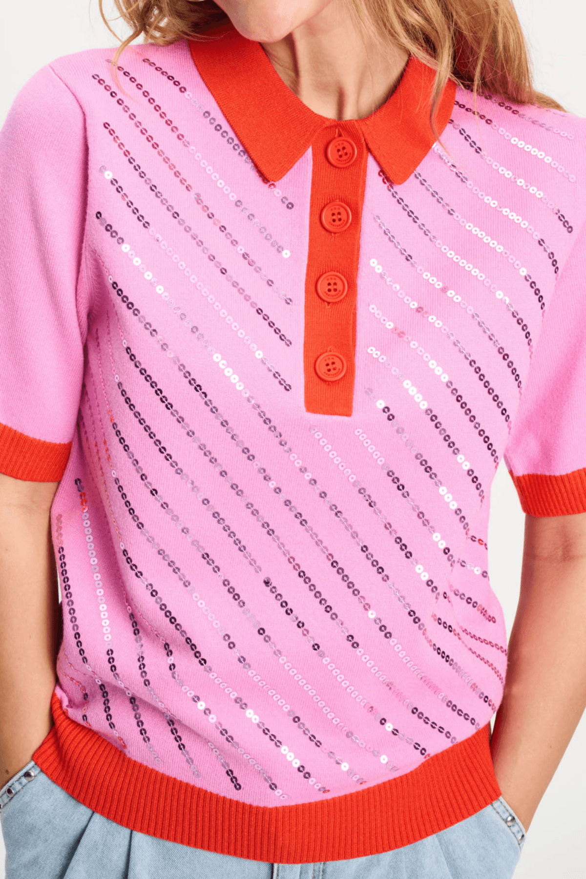 TOP POLO SEQUINS CHEERING PINK