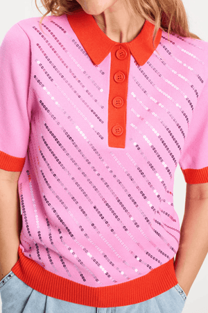 TOP POLO SEQUINS CHEERING PINK