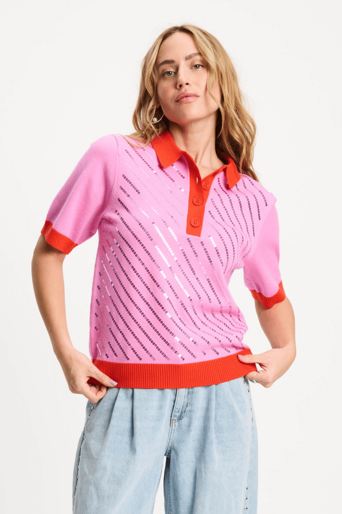 TOP POLO SEQUINS CHEERING PINK