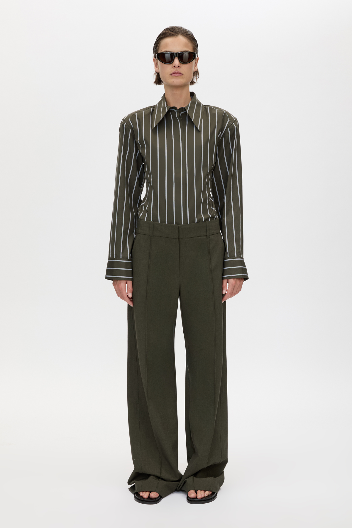UNA STRAIGHT LEF PIN TUCK TROUSER DARK EMERALD