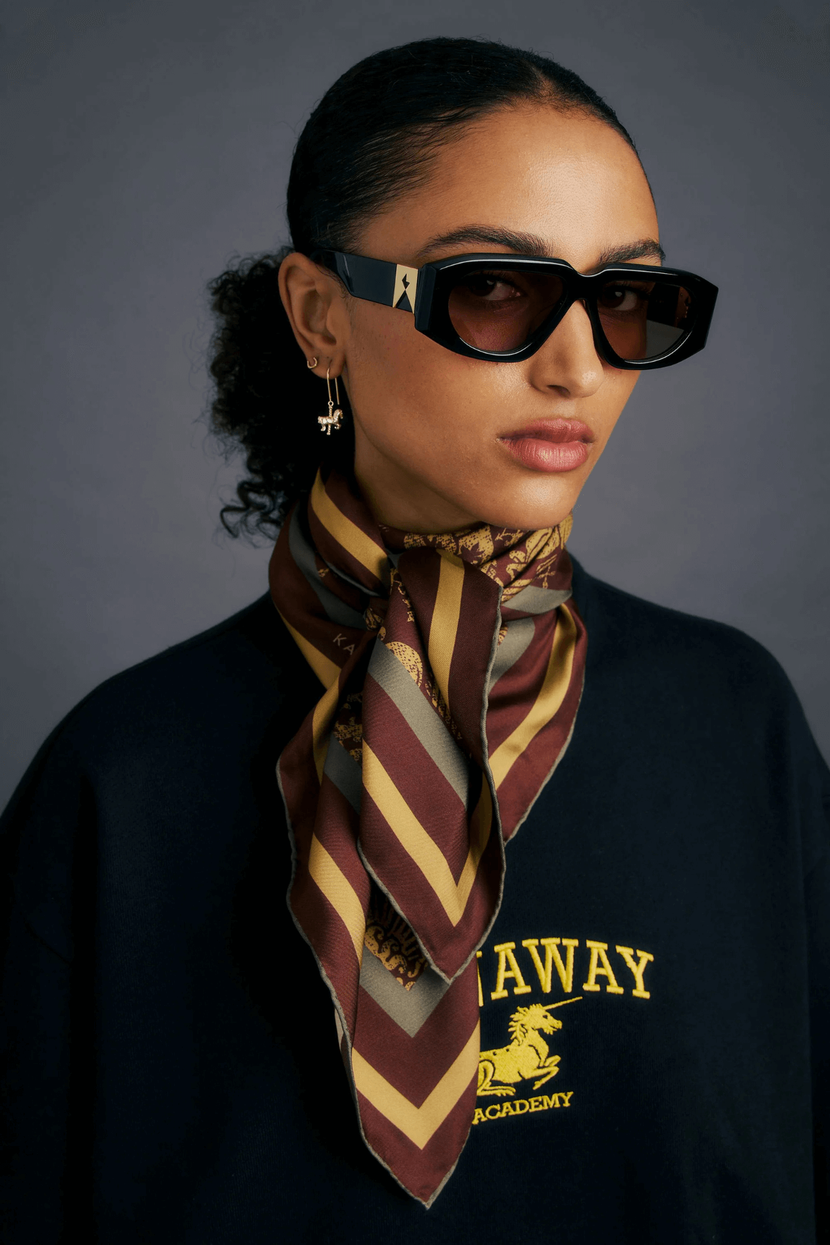 UNICORN CLASSIC SILK SCARF CHOCOLATE MULTI