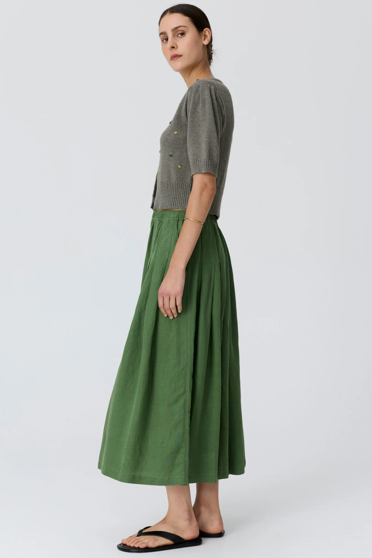 VILOA SHORT SLEEVE CARDIGAN BEADED MOSS