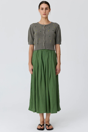 VILOA SHORT SLEEVE CARDIGAN BEADED MOSS