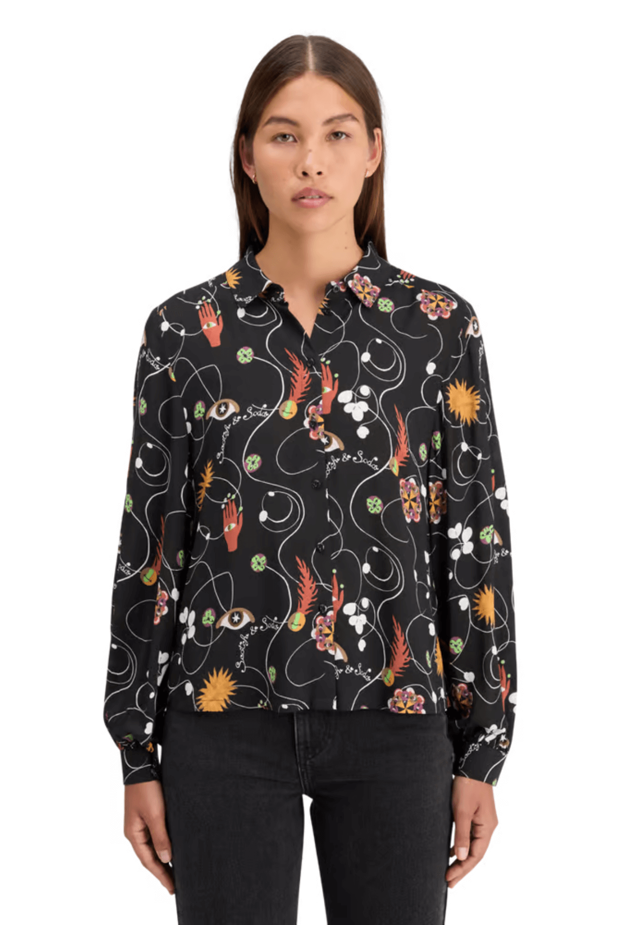 VISCOSE PRINTED BALLOON SLEEVE SHIRT FREE MIND
