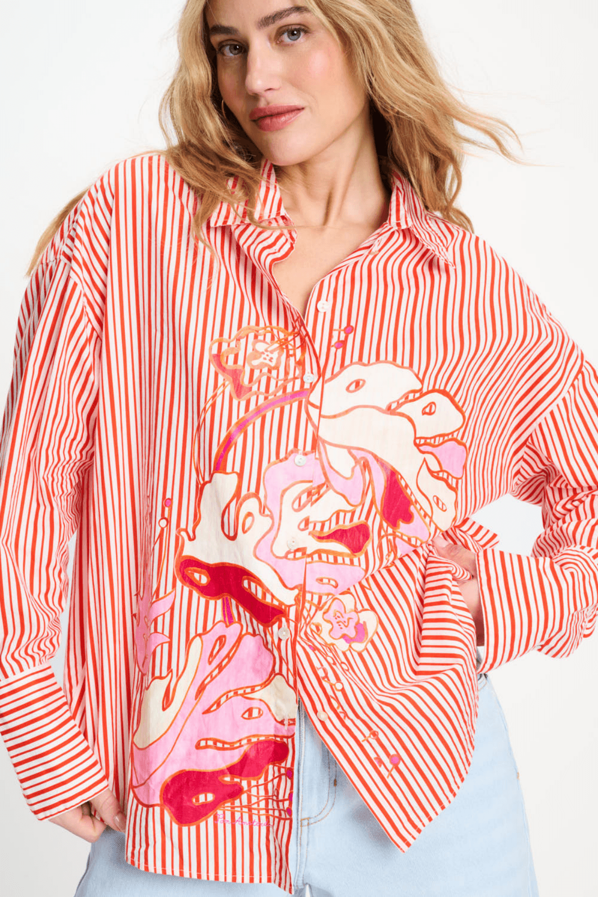 BLOUSE POPLIN STRIPED ORANGE