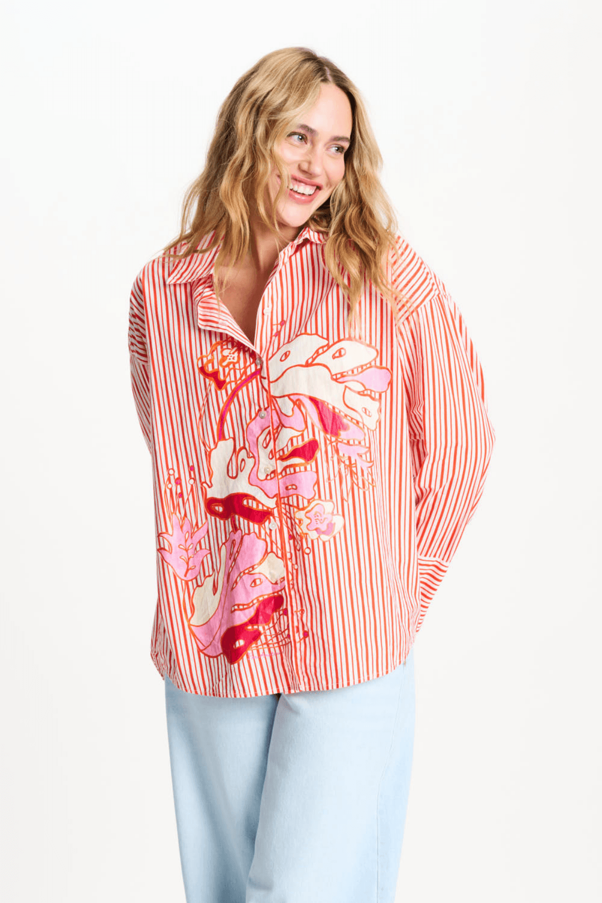 BLOUSE POPLIN STRIPED ORANGE
