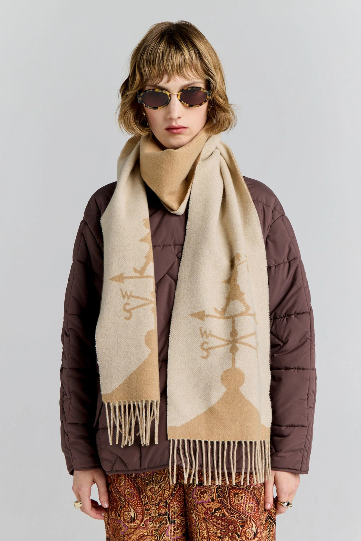 WEATHER SHOP JACQUARD SCARF CREAM/TAN