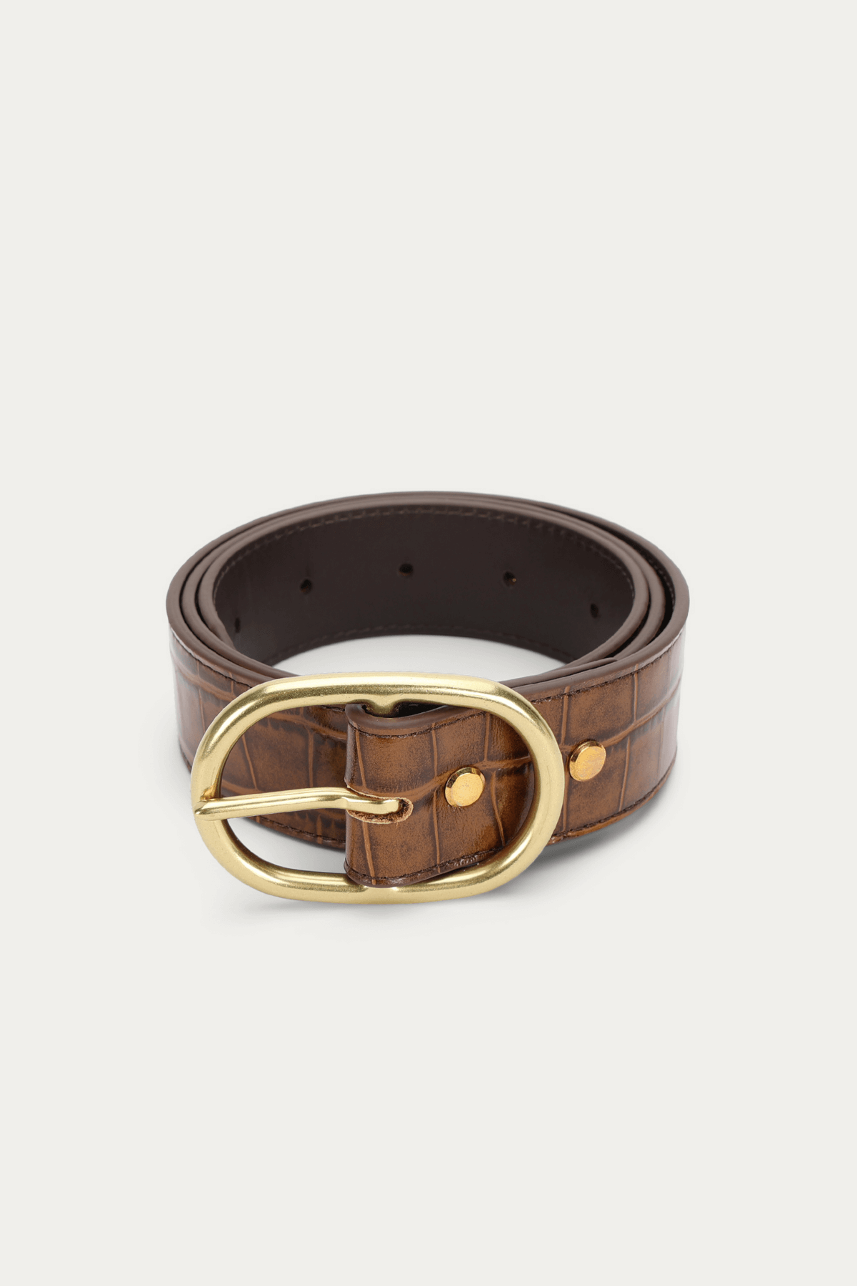 WIDE BELT OVAL BUCKLE TOFFEE CROC/BRASS