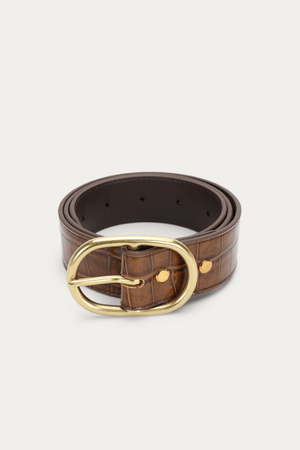 WIDE BELT OVAL BUCKLE TOFFEE CROC/BRASS