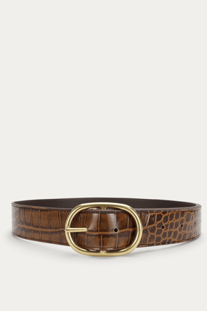 WIDE BELT OVAL BUCKLE TOFFEE CROC/BRASS