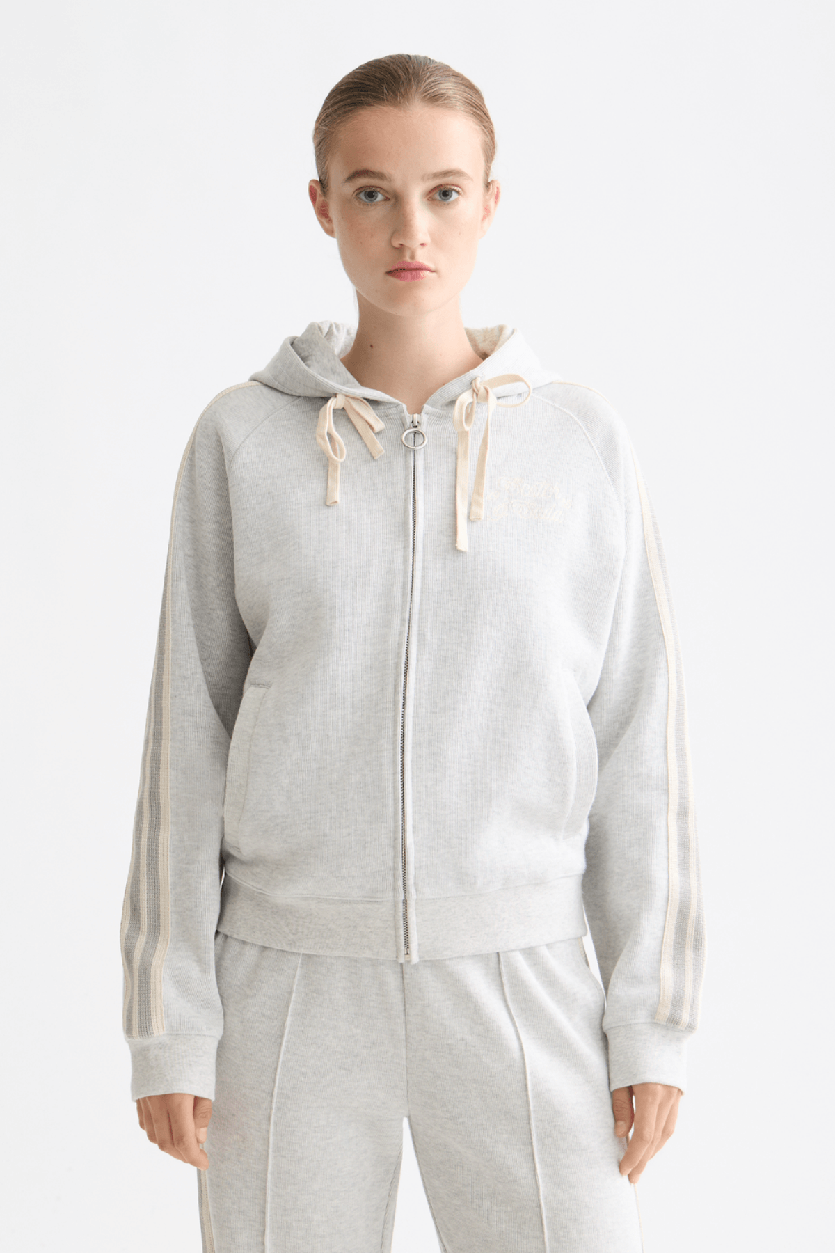 ZIP THROUGH INTERLOCK HOODIE LIGHT GREY MELANGE