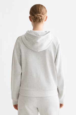 ZIP THROUGH INTERLOCK HOODIE LIGHT GREY MELANGE
