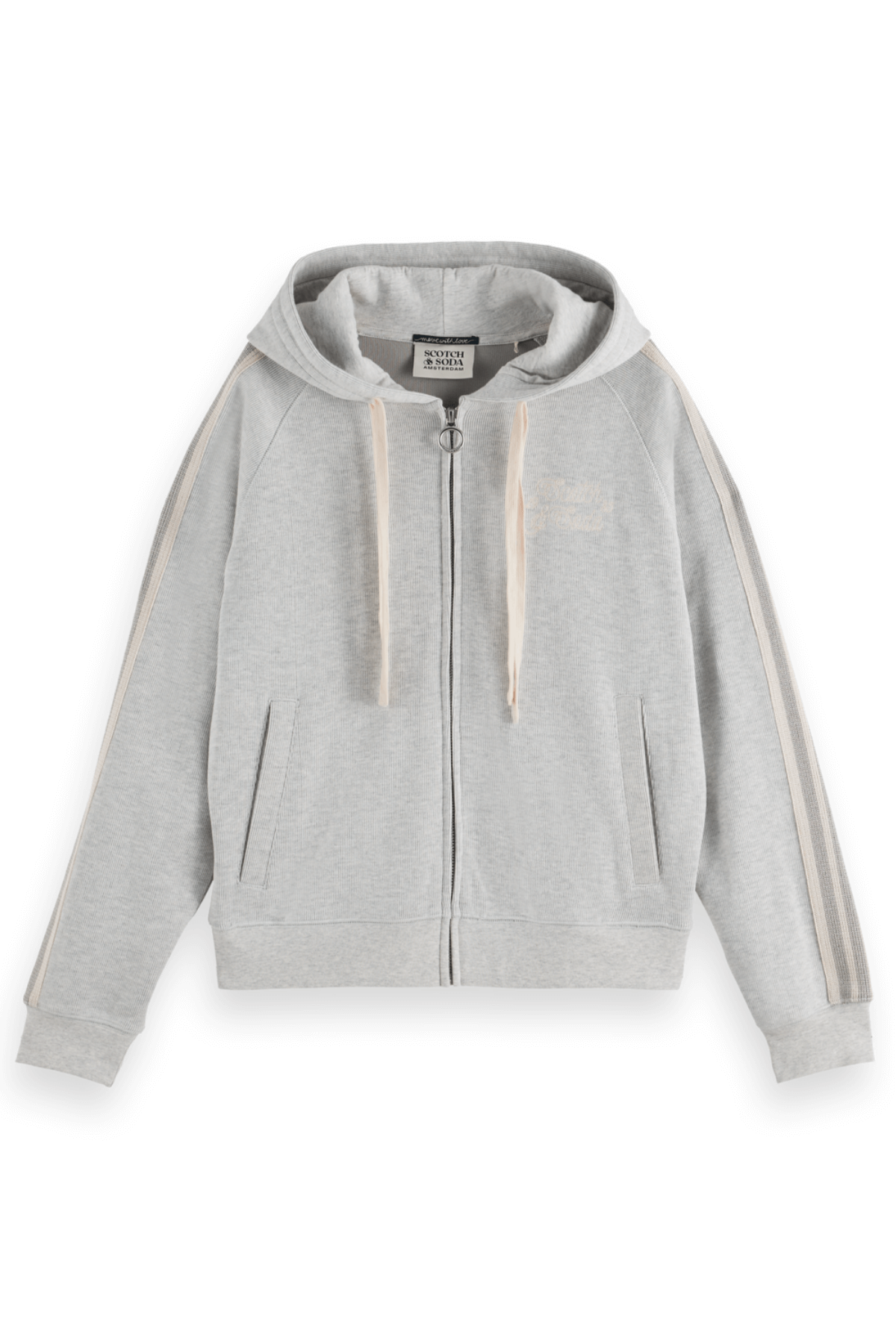 ZIP THROUGH INTERLOCK HOODIE LIGHT GREY MELANGE