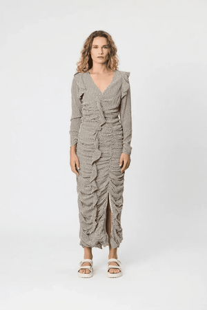 ISLAND DRESS CHOCOLATE HERRINGBONE