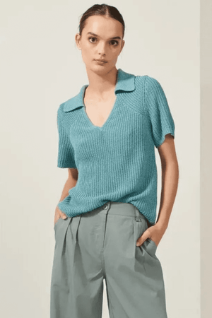 QUANTUM KNIT POLO TEAL
